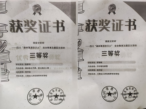 社区学生在四川“森林草原防灭火”安全教育主题征文活动中获奖_副本.jpg